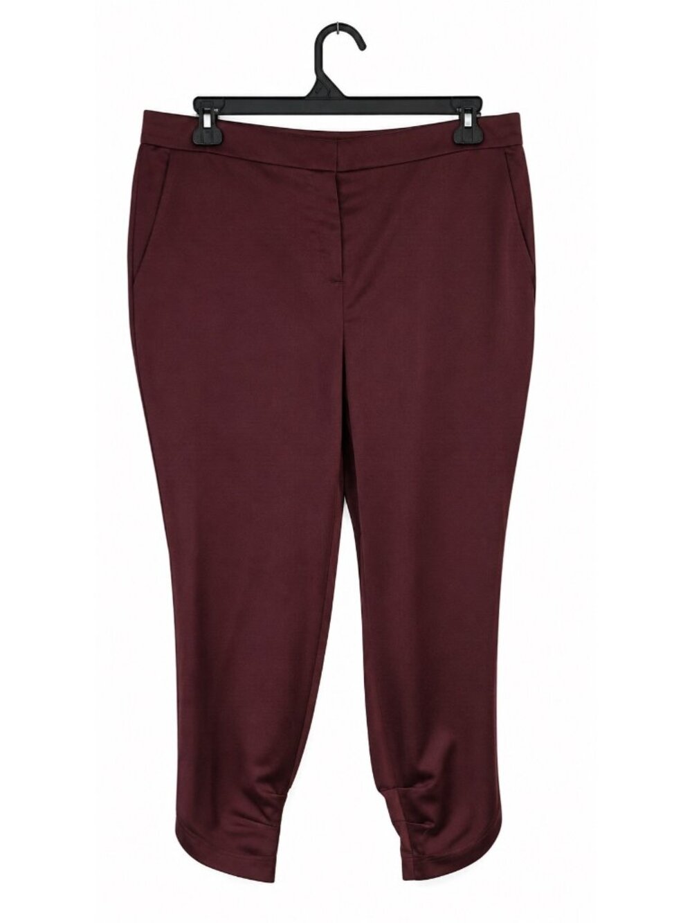 Wine Red Ankle-Length Womens Trousers With Elastic Waistband